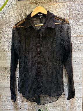 Hot Topic | Flocked Coffin Sheer Goth Punk Alt Emo Button-Up Shirt - Women's M